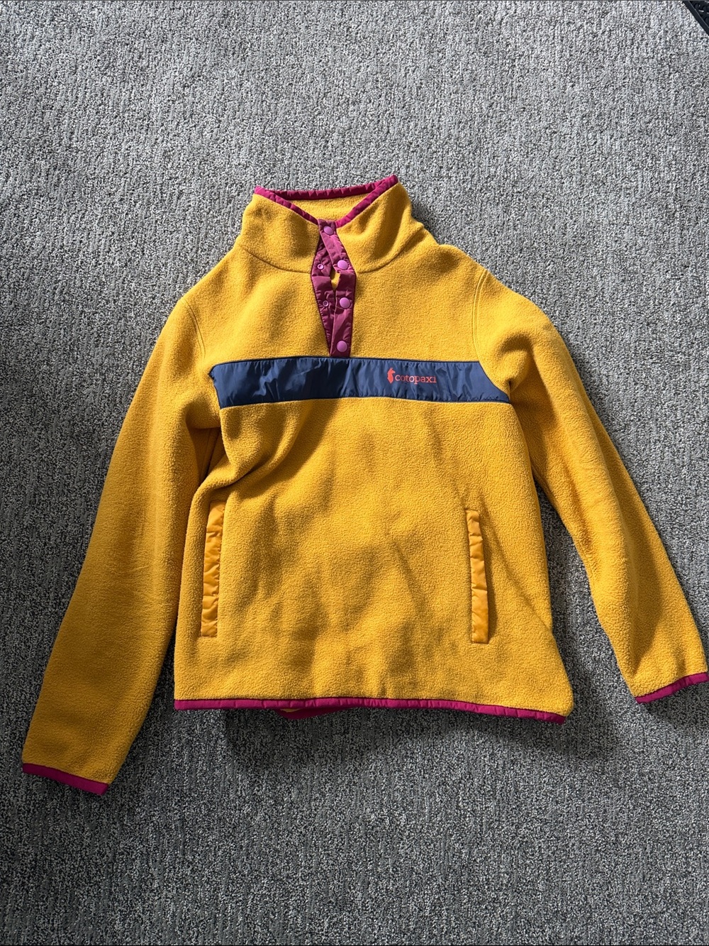 Cotopaxi Teca Fleece Pullover - Mustard Yellow/Navy/Purple Colorblock